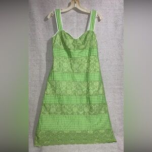 Vintage Lilly Pulitzer Eyelet Overlay Green Dress Women’s 6 Sweetheart Neckline